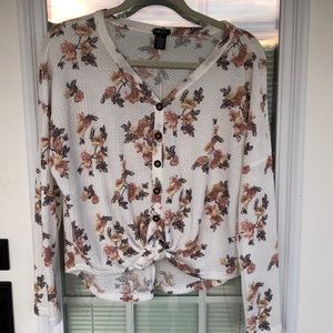 Rue21 White Floral Button Knot Sweater Small
